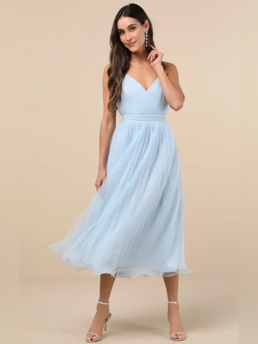 Lulus Exemplary Aura Light Blue Tulle Midi Dress XL NWT